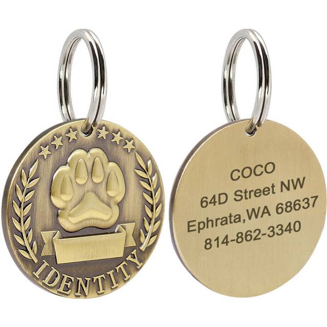 (Round) BRASS DOG TAGS MILITARY PERSONALIZED CUSTOM PET NAME ID ENGRAVED FOR COLLAR