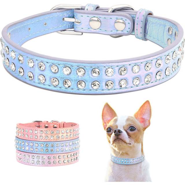 (Purple) Rhinestone Diamond Dog Collar for Small Dogs Adjustable Bling Necklace Yorkie