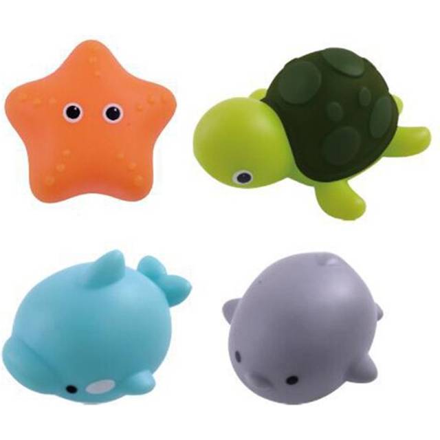 (4pcs A) Baby Cute Animals Bath Toy Swimming Water LED Light Up Toys Soft Rubber Float Induction Luminous Frogs for Kids Play Funny Gifts