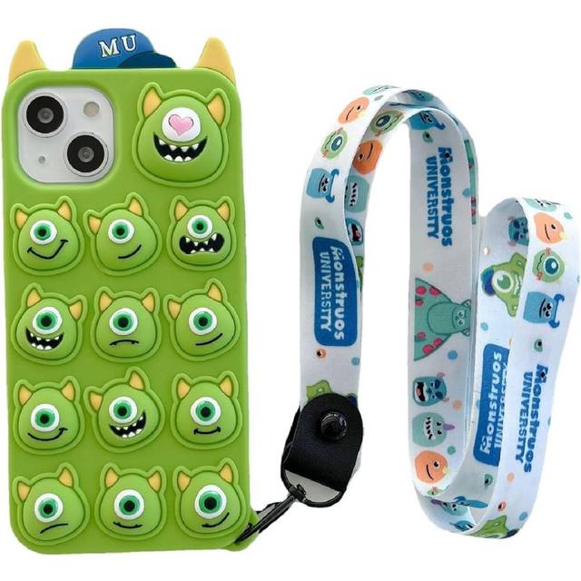 iPhone14 Pro Cases Kawaii 3D Cartoon Cute Green Big Eyes Pinch Decompression Phone case Fashion Soft TPU Shockproof Suitable for Women and Girls Boy