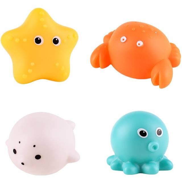 (4pcs B) Baby Cute Animals Bath Toy Swimming Water LED Light Up Toys Soft Rubber Float Induction Luminous Frogs for Kids Play Funny Gifts