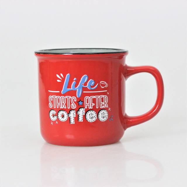 Red Grey Stoneware Drinking Hot Chocolate Tea Coffee Latte Office Mug Cup