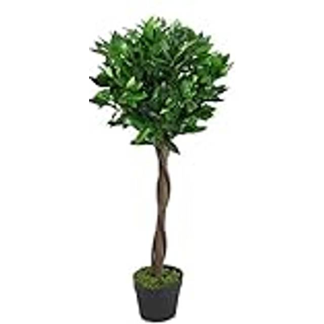 90cm (3ft) Twist Natural Trunk Artificial Topiary Bay Laurel Ball Tree