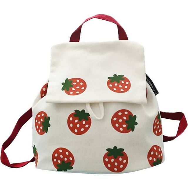 Fashion Cute Strawberry Printed Backpacks For Girls Casual Mini Schoolbags For Kids (White)