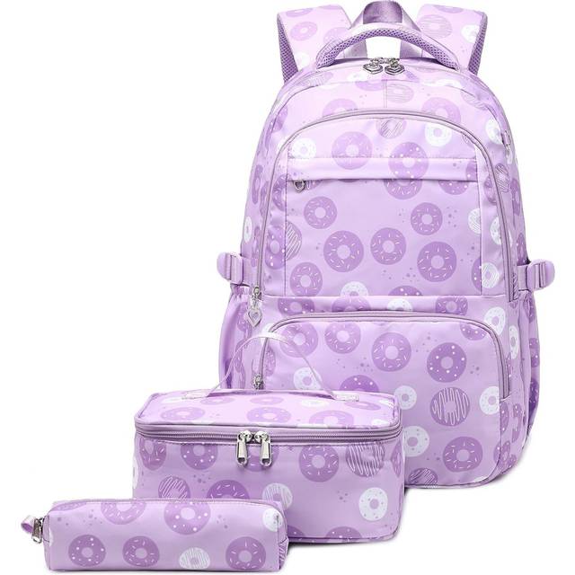 Donut Print Backpack Set for Girls Primary School Bag Colorful girls' Book Bags with Lunch Box