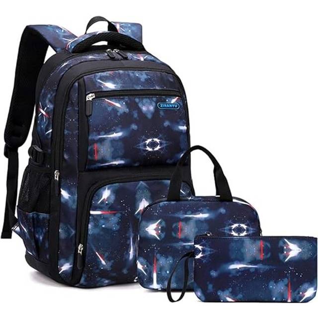 Elementary School Teenagers Schoolbag Boys Backpack with Lunchbox Pencil Case Galaxy Print Durable Schoolbag for Boys and Girls