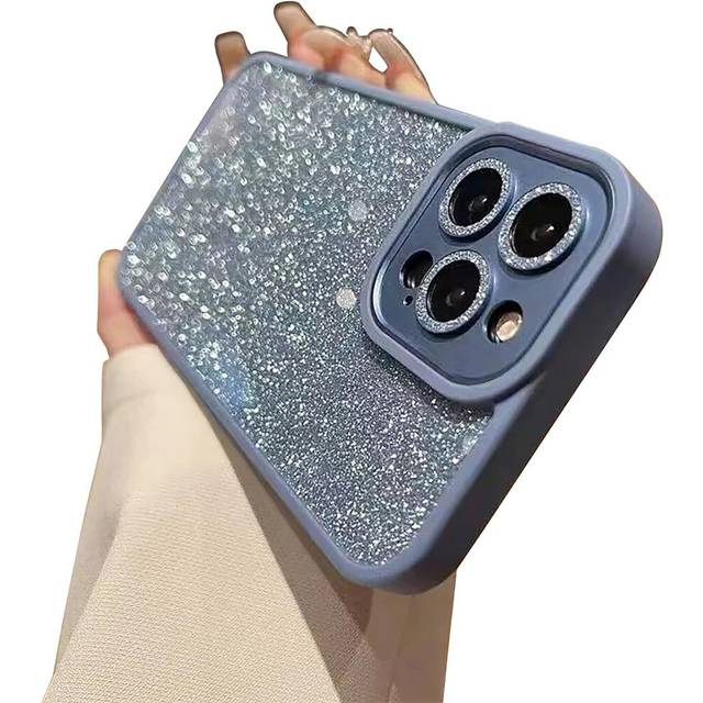 iPhone 13 Pro Max Case with Luxury Metal Bling Camera Lens Cute Sparkly Diamond Slim Clear Back & Matte Bumper Silicone Shockproof Protective Case