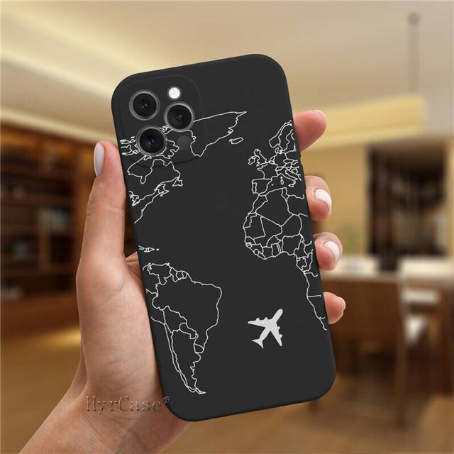 (iPhone 13 Pro Max) For iPhone Cover Fashion Luxury Popular Planes World Map Travel Silicone Case