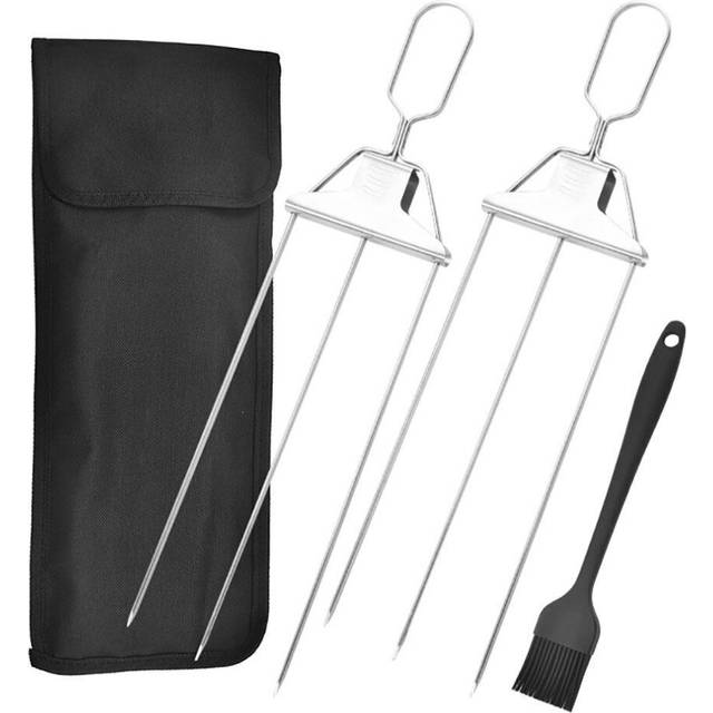 (3) Steel Outdoor 3-Prong Grilling Skewers Kabob BBQ Sticks Barbecue Skewers
