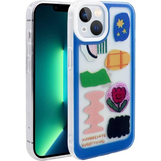 iPhone 13 Mini Case Clear, Not Yellowing Phone Case for iPhone 13 Mini (5.4 inch) with Slim Cover Protection Shockproof Bumper, Blue Patch