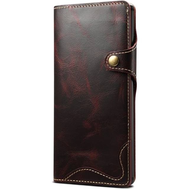 For Galaxy Note 10 Plus Oil Wax Cowhide Magnetic Button Horizontal Flip Leather Case with Card Slots & Wallet(Dark Red)