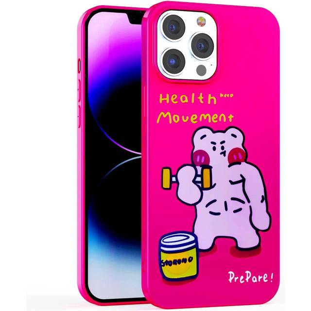 iPhone 13 Pro Max Women's Case, Cute and Funny Personalised Cartoon Graffiti Design, Slim and Soft TPU Jelly Texture Protective Phone Case  Red Bear