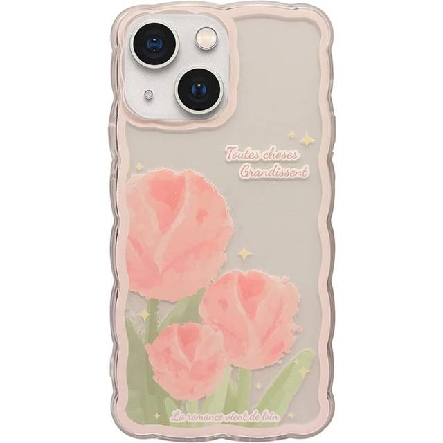 iPhone14 Case for Women Girls, Lovely Floral Pattern Wave Comfortable Grip Design for Girly, Slim Thin Soft Flexible TPU Clear Protective Phone Case
