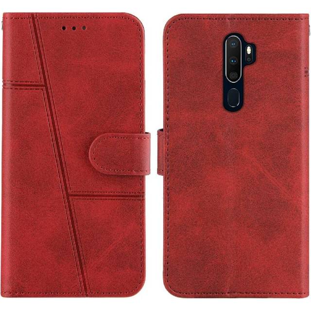 (Red) Flip-type OPPO A5 2020 Protection Shockproof Wallet Protective Cover Card Package