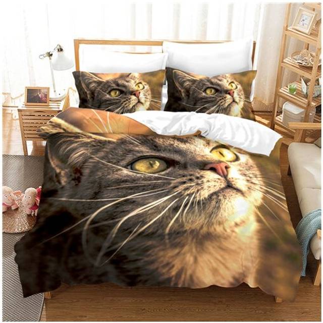 (Style 18, Single) 3D Cat Printed Bed Duvet Set Quilt Pillow Cover