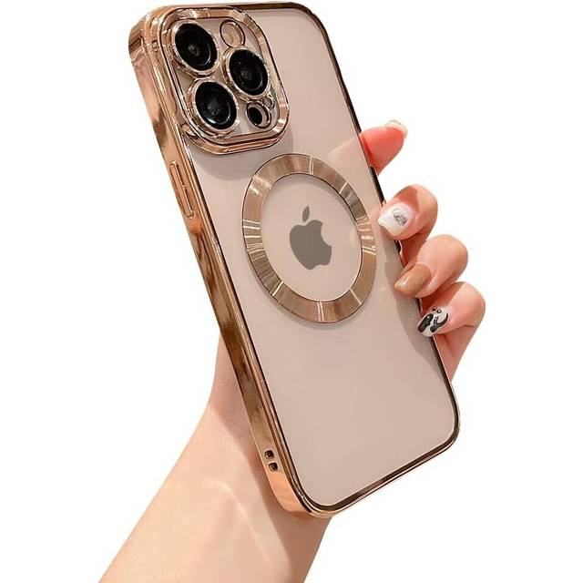 "iPhone 13Pro Max Magnetic Clear with Camera Lens Case Full Protection MagSafe Electroplated Silicone Dust Screen Shockproof Case 6.7"" - Gold"