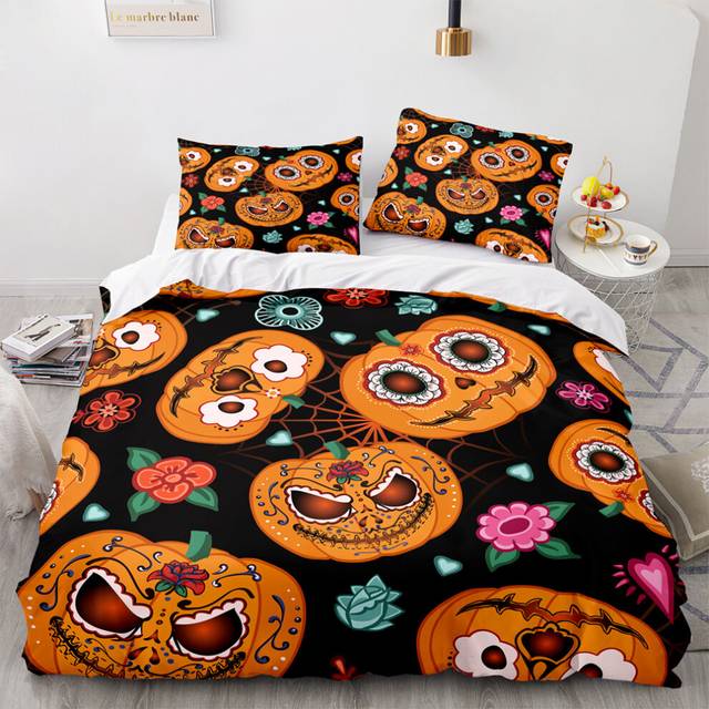 (Pattern 17, Single) 3D Pumpkin Bedding Single Double Duvet Cover Halloween