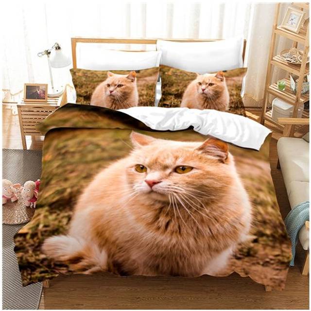 (Style 16, Double) 3D Cat Printed Bed Duvet Set Quilt Pillow Cover