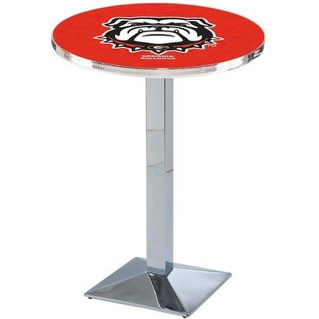 Holland Bar Stool L214C3636GA-Dog 36 in. Georgia Bulldogs Pub Table with 36 in. Top, Chrome