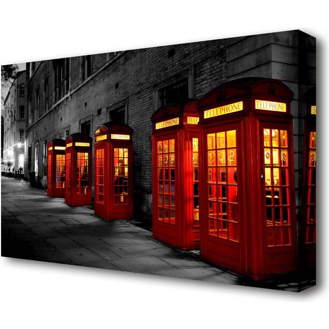 Red Telephone Boxes London England - Wrapped Canvas Photograph Print (66.0cm H x 101.6cm W x 4.4cm D)