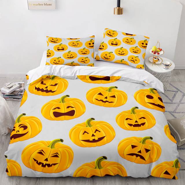 (Pattern 01, Double) 3D Pumpkin Bedding Single Double Duvet Cover Halloween