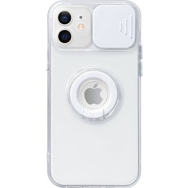 Soft TPU Phone Case Compatible With iPhone 12 Mini in White With Camera Lens Protection Cover and Hand Ring