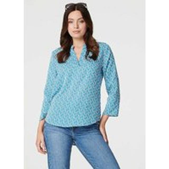 Izabel London Blue & White Printed Three-Quarter Length Sleeve Turn-Up Sleeve Blouse - Blue / White