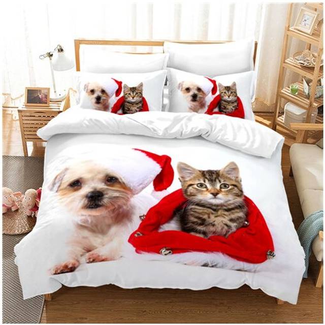 (Style 13, Single) 3D Cat Printed Bed Duvet Set Quilt Pillow Cover