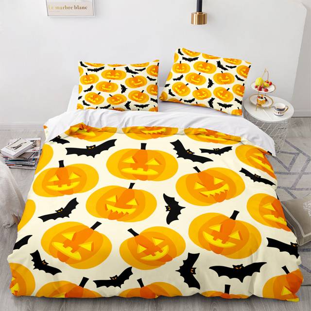 (Pattern 22, Double) 3D Pumpkin Bedding Single Double Duvet Cover Halloween