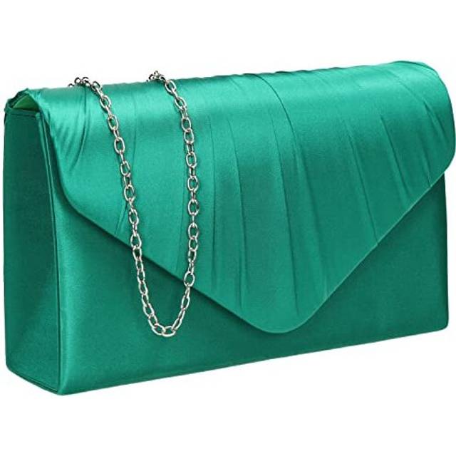 Chantel Abby Satin Envelope Style Womens Party Prom Wedding Clutch Bag Purse - SWANKYSWANS (Green)