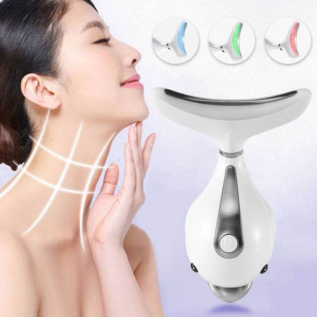 3 Colors Facial Neck Massager LED Photon Therapy Face Lifting Wrinkle Removal Beauty Device Reduce Double Chin Skin Care Tool