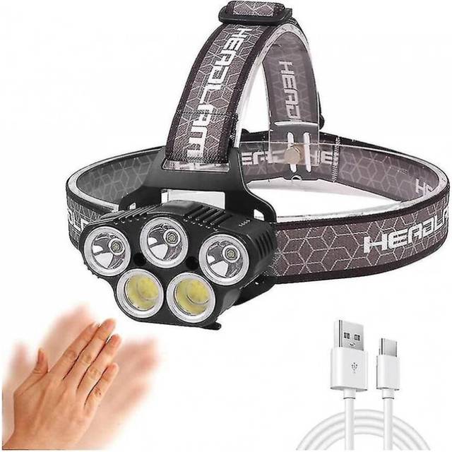 Head Torch, Super Bright 10000 Lumens Rechargeable Headlight With 6 Modes And Red Light, Waterproof Hand-free Headlamp(black)