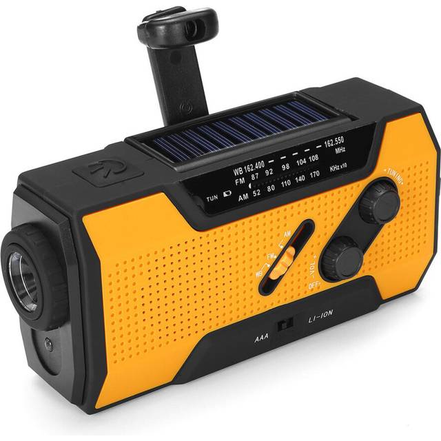 (Orange) Portable AM FM NOAA Radio Solar Crank Emergency Weather Flashlight Rechargeable Power Bank for iPhone