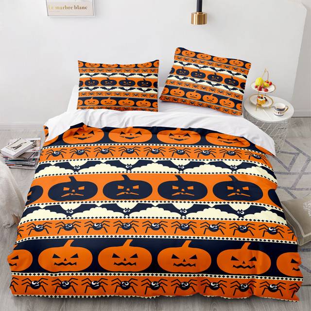 (Pattern 24, Single) 3D Pumpkin Bedding Single Double Duvet Cover Halloween