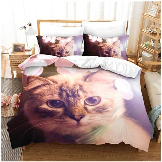 (Style 12, King) 3D Cat Printed Bed Duvet Set Quilt Pillow Cover