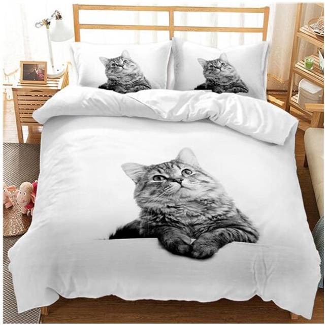 (Pattern 02, Single) Bedding Single Double 3D Cat Duvet Cover Set