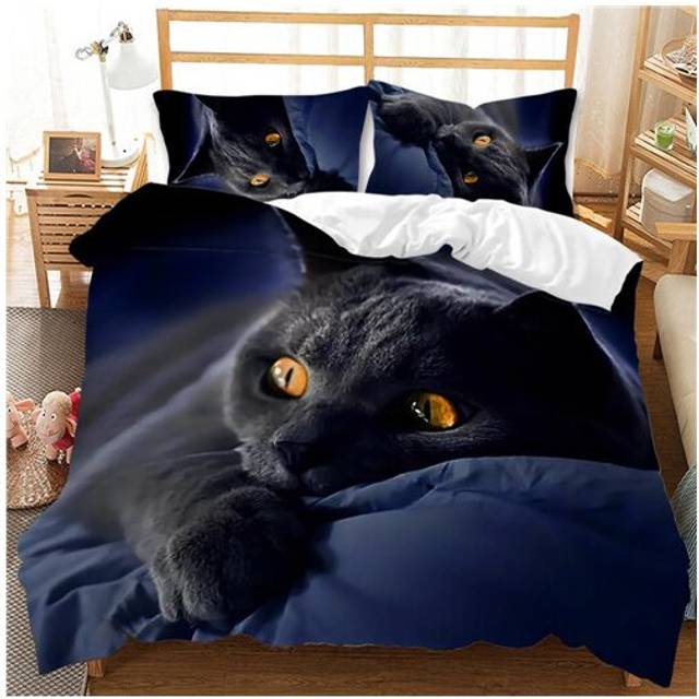 (Pattern 08, Single) Bedding Single Double 3D Cat Duvet Cover Set
