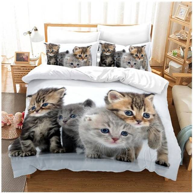 (Style 07, Double) 3D Cat Printed Bed Duvet Set Quilt Pillow Cover