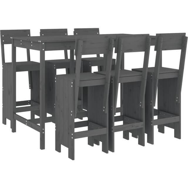 vidaXL 7 Piece Garden Bar Set Grey Solid Wood Pine