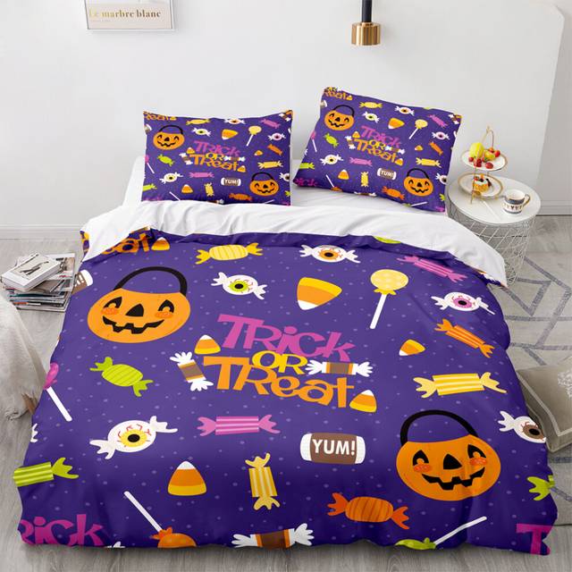 (Pattern 10, Single) 3D Pumpkin Bedding Single Double Duvet Cover Halloween