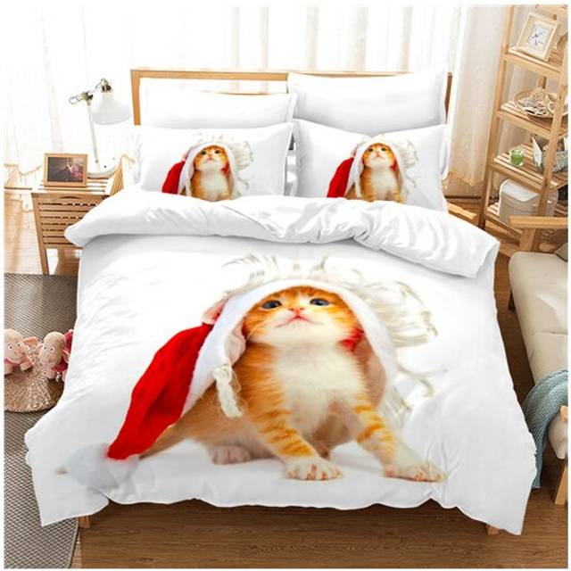 (Style 06, King) 3D Cat Printed Bed Duvet Set Quilt Pillow Cover