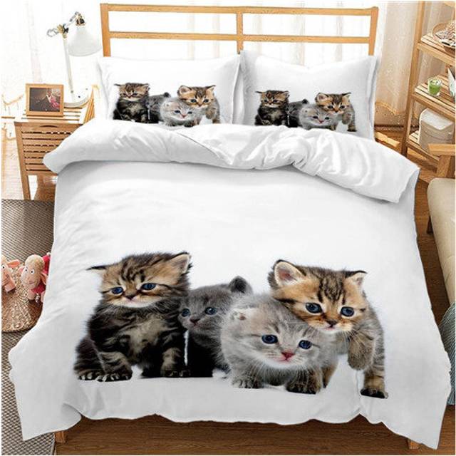 (Pattern 03, King) Bedding Single Double 3D Cat Duvet Cover Set