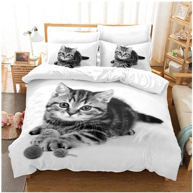 (Style 11, Single) 3D Cat Printed Bed Duvet Set Quilt Pillow Cover