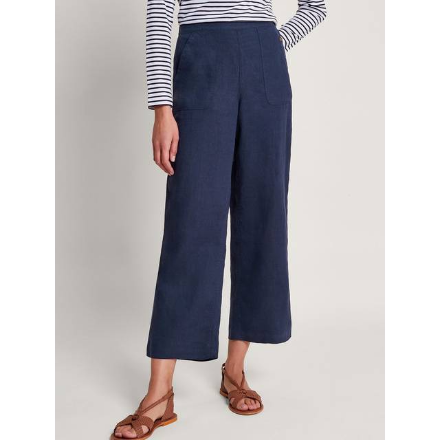 Monsoon Parker Short-Length Linen Trousers - Navy