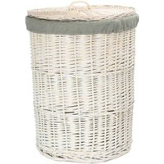 Round White Wash Laundry Hamper with Grey Sage Lining - Large