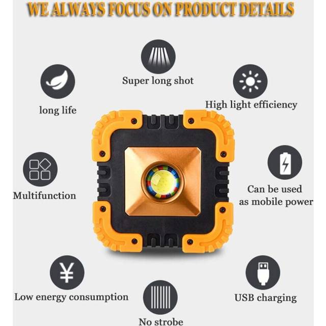 (Yellow) Portable COB Flood Lights Builtin Rechargeable Battery Power Bank,Ultra Brightness LED Light for Outdoor Camping,Hiking,Car Repairing