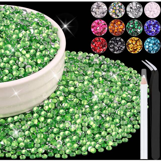 8000PCS 3mm Resin Rhinestones Bulk for Crafting (Light Green)  Flatback Bedazzling Crystals for Crafts DIY Nail Decoration  Gems Charms for Tumbler Sh