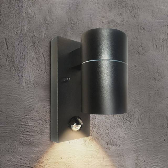 ExtraStar Outdoor Down Wall Light with Motion Sensor Black IP44 (GU10 6W bulb included)