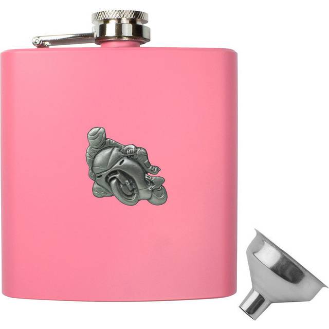 6oz Pink Biker Hip Flask With Funnel