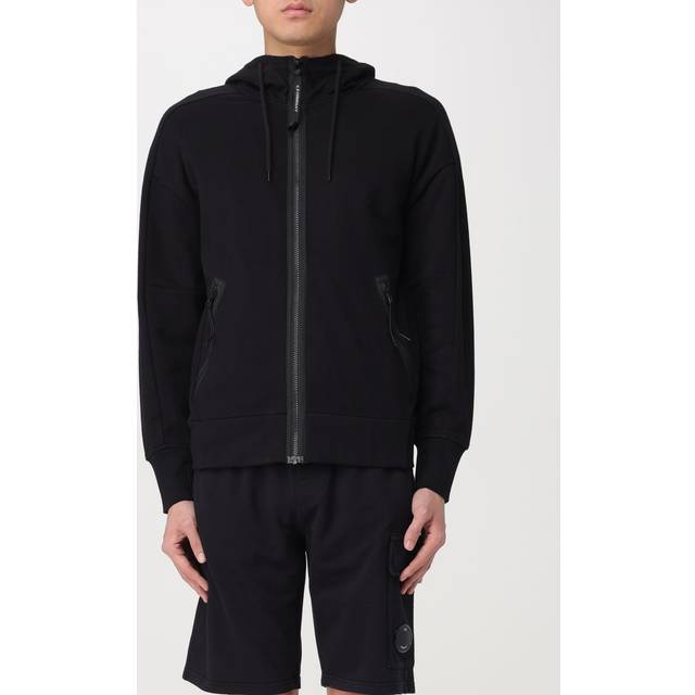 C.P. Company, Zip-throughs, male, Black, S, Diagonal Raised Fleece Goggle Zip Hoodie